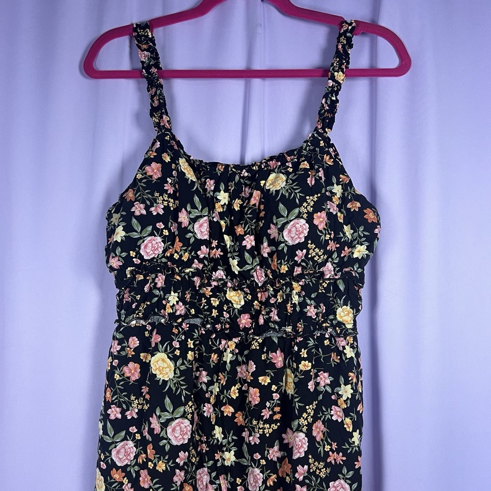 No Boundaries Black Floral Midi Dress Size L/XL Grunge Edgy Coquette Dark Fairy